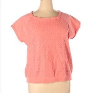 DKNY Short Sleeve Lace Front Sweatshirt